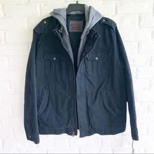 Levis Layered Jacket Hoodie Faded Black Gray